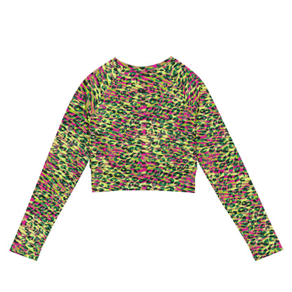 long-sleeve crop top- Zebra and Leopard print Magenta with yellow