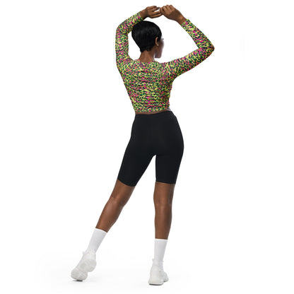 long-sleeve crop top- Zebra and Leopard print Magenta with yellow