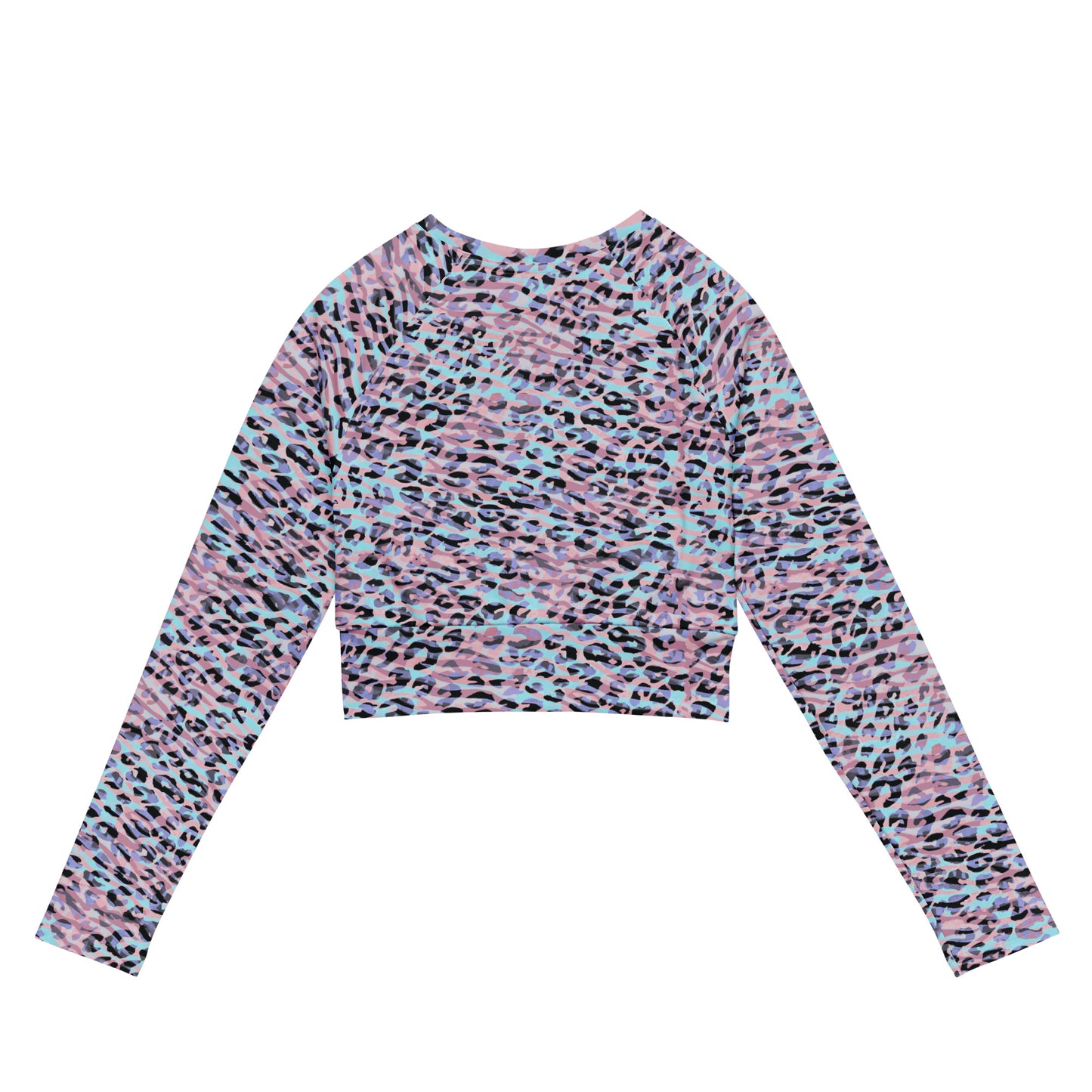 long-sleeve crop top- Zebra and Leopard print Pink with cyan