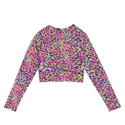 long-sleeve crop top- Zebra and Leopard print Pink with yellow