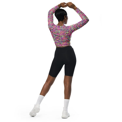 long-sleeve crop top- Zebra and Leopard print Pink with yellow