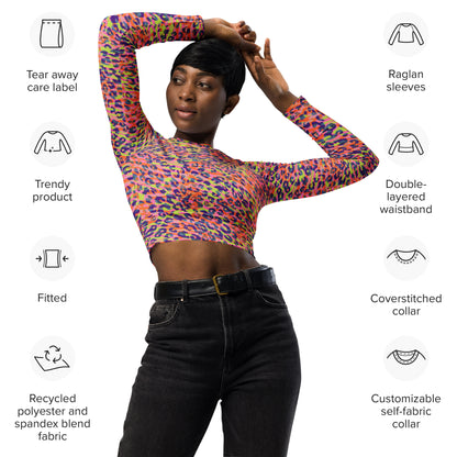 long-sleeve crop top- Zebra and Leopard print Orange with yellow