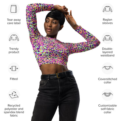 long-sleeve crop top- Zebra and Leopard print Pink with yellow