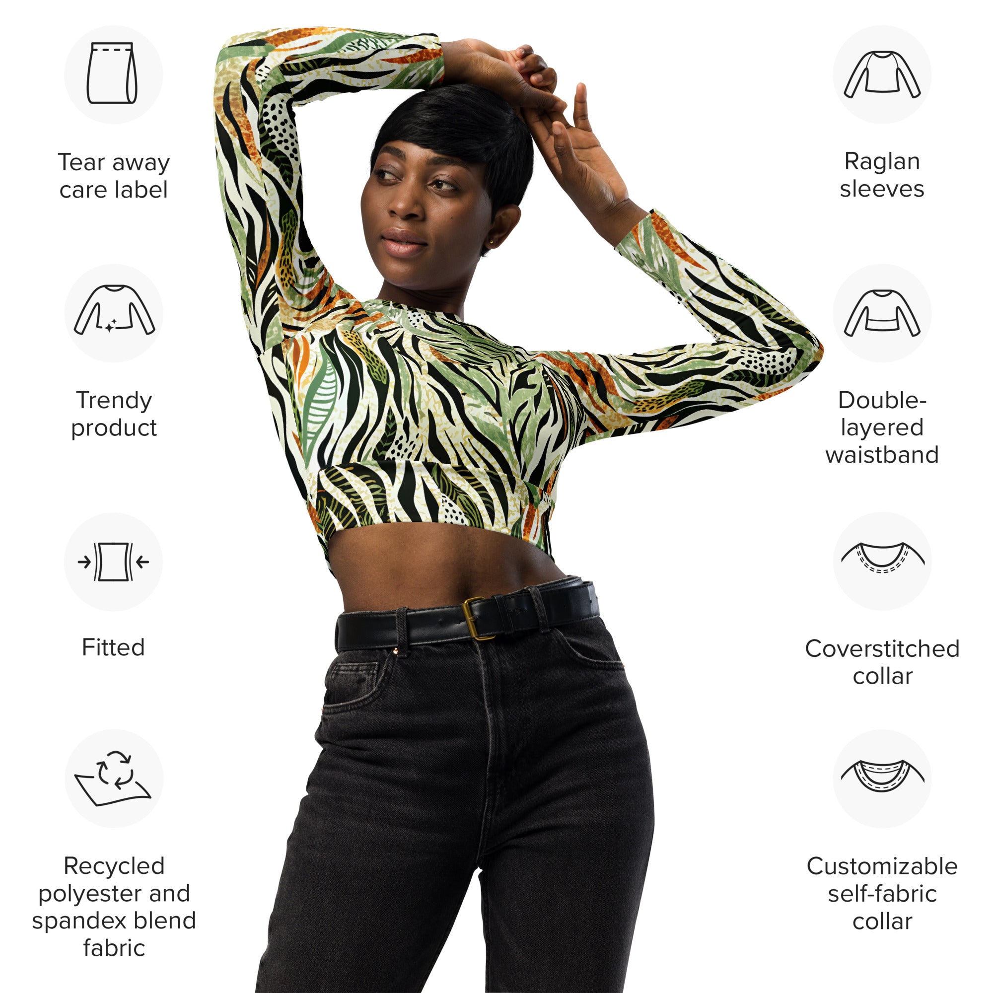 Recycled long-sleeve crop top- Nature Design 03