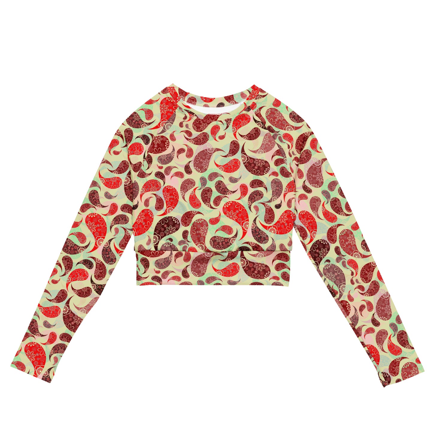 Long-sleeve crop top- PAISLEY RED