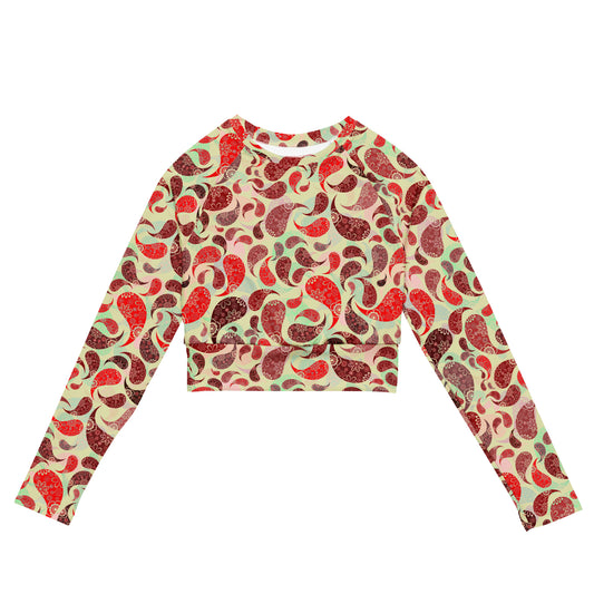 Long-sleeve crop top- PAISLEY RED