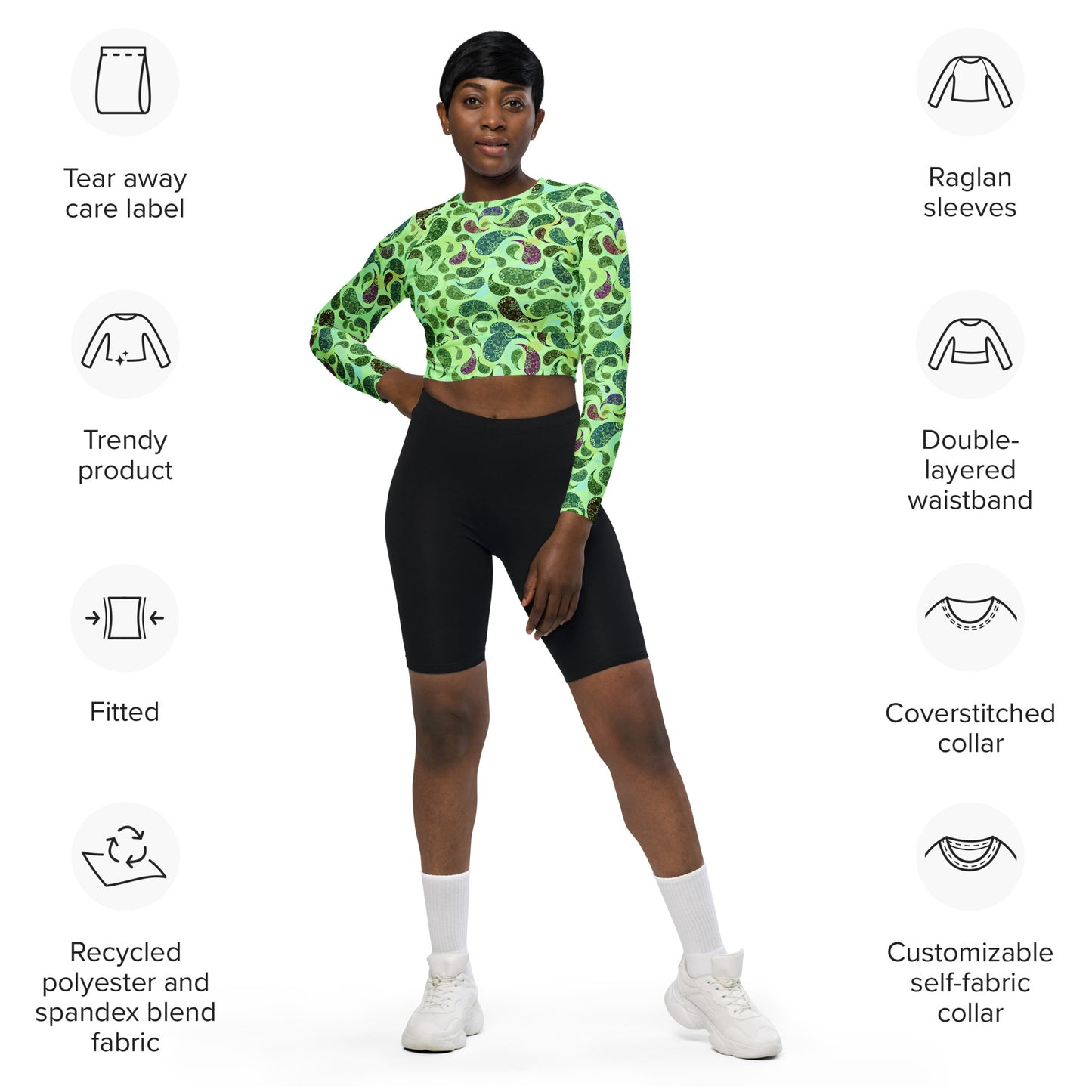 long-sleeve crop top- Paisley green