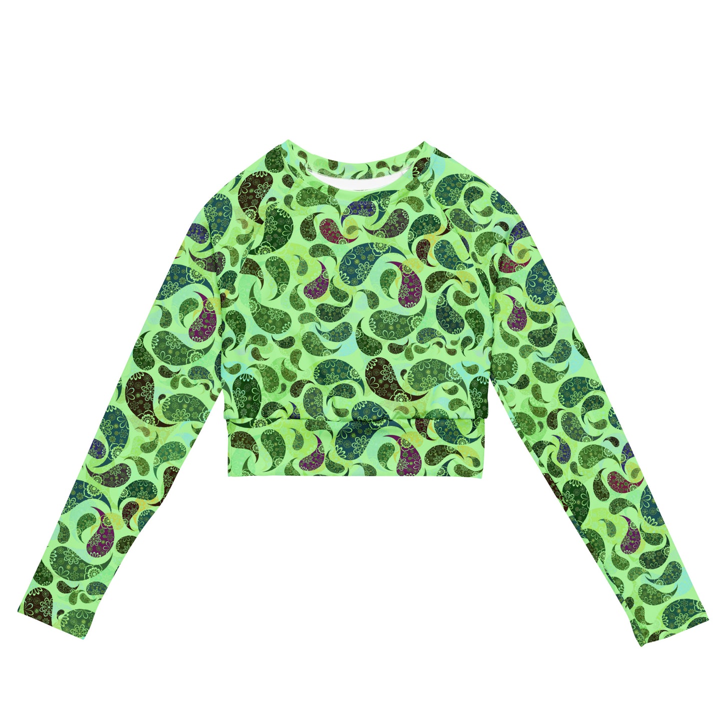 long-sleeve crop top- Paisley green