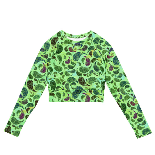 long-sleeve crop top- Paisley green