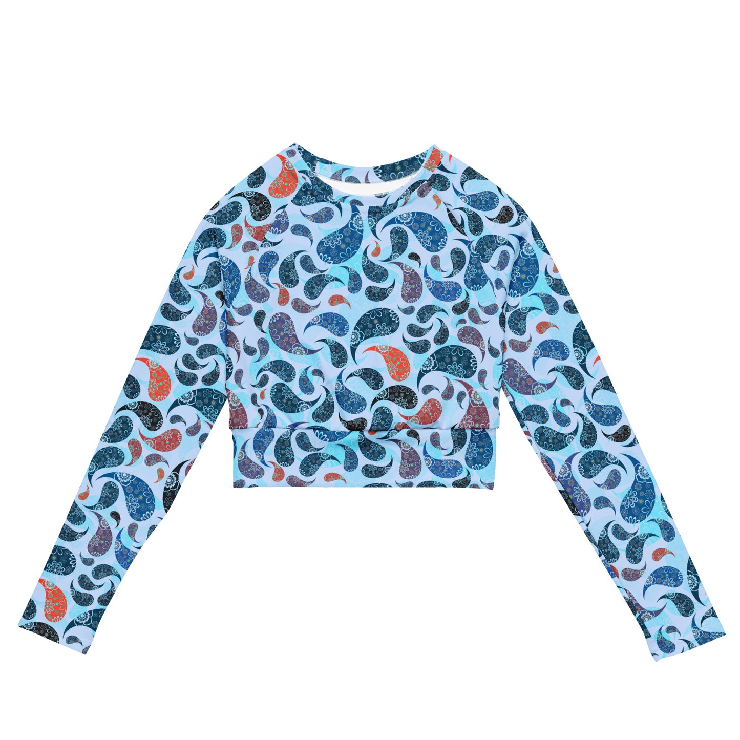 long-sleeve crop top- Paisley blue