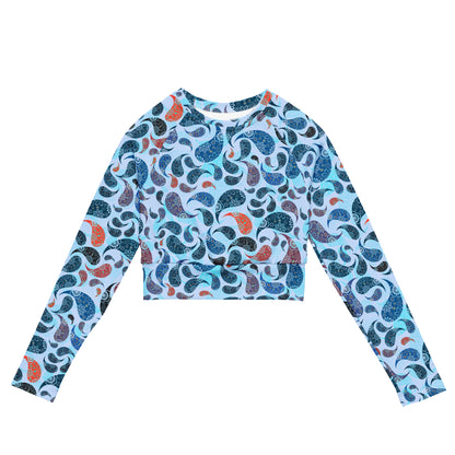 long-sleeve crop top- Paisley blue