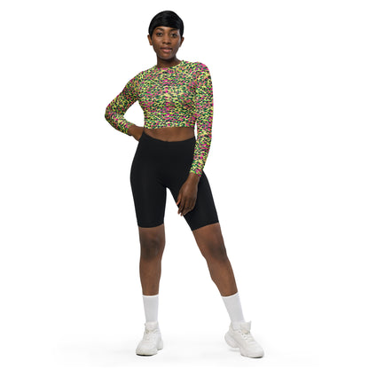 long-sleeve crop top- Zebra and Leopard print Magenta with yellow