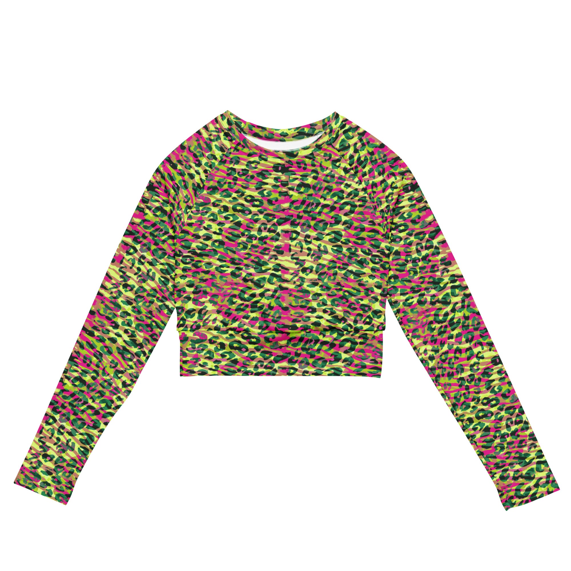 long-sleeve crop top- Zebra and Leopard print Magenta with yellow