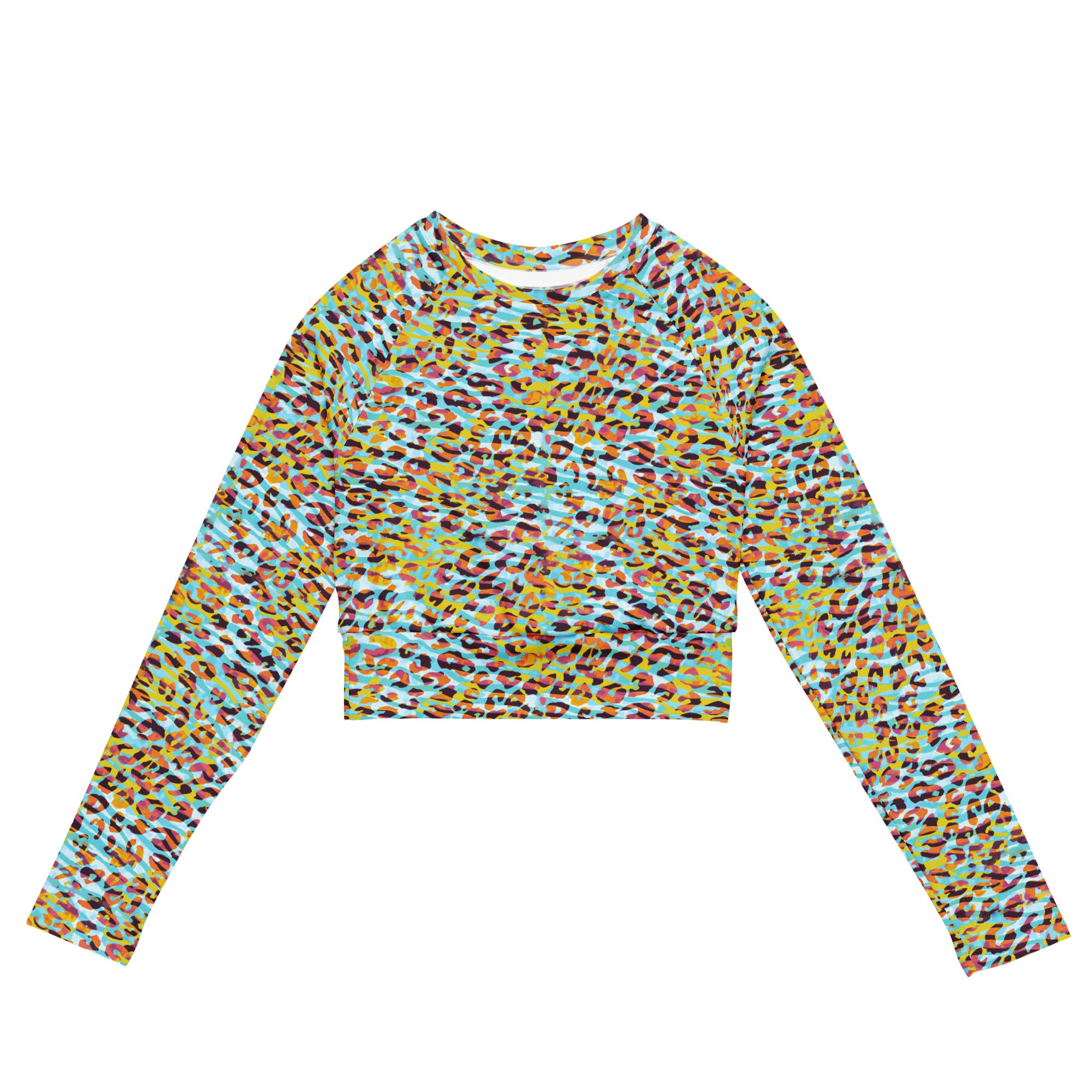 long-sleeve crop top- Zebra and Leopard print cyan with yellow