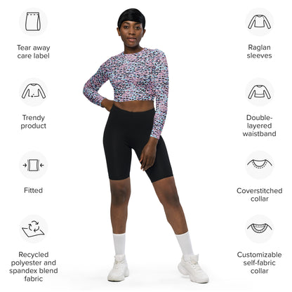 long-sleeve crop top- Zebra and Leopard print Pink with cyan