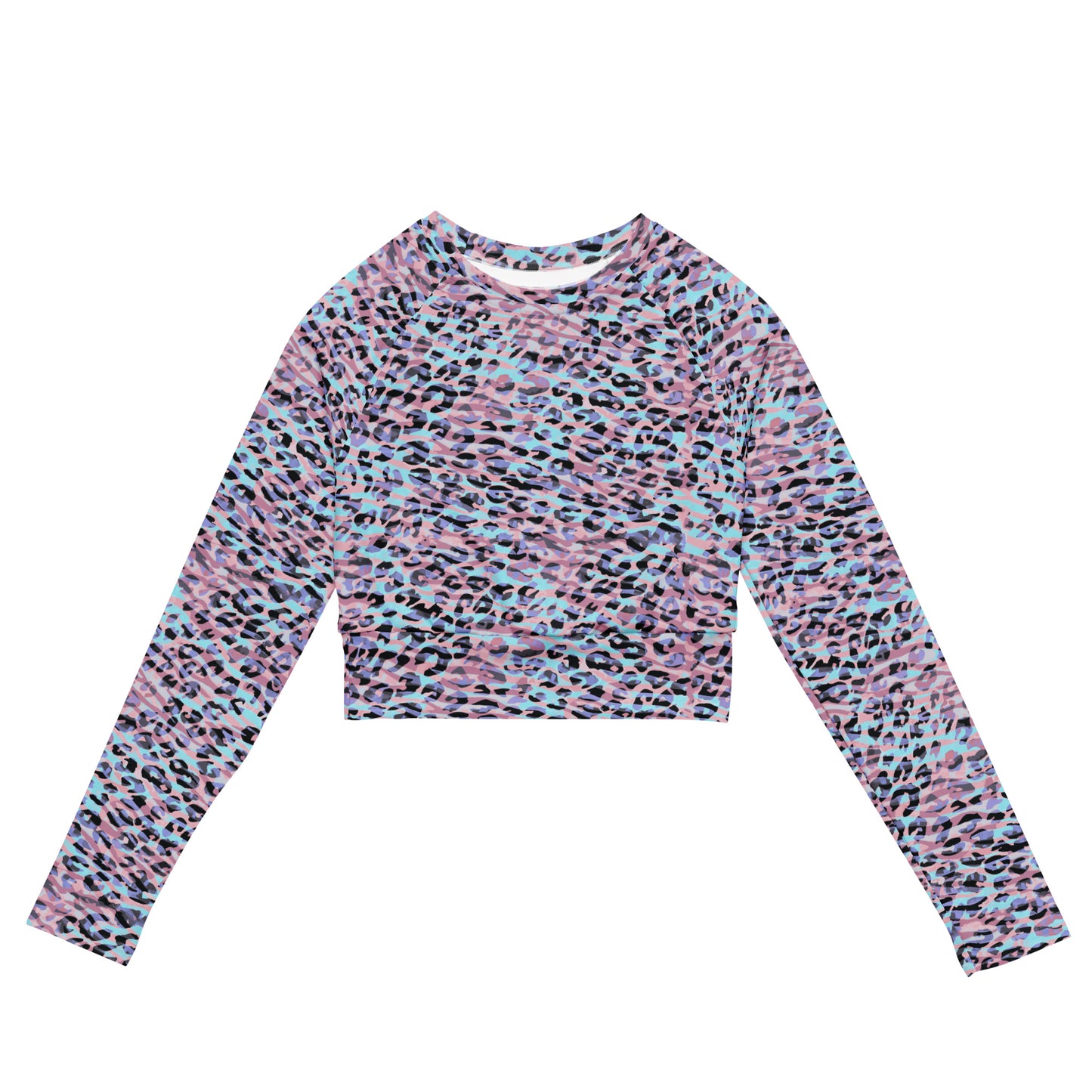 long-sleeve crop top- Zebra and Leopard print Pink with cyan