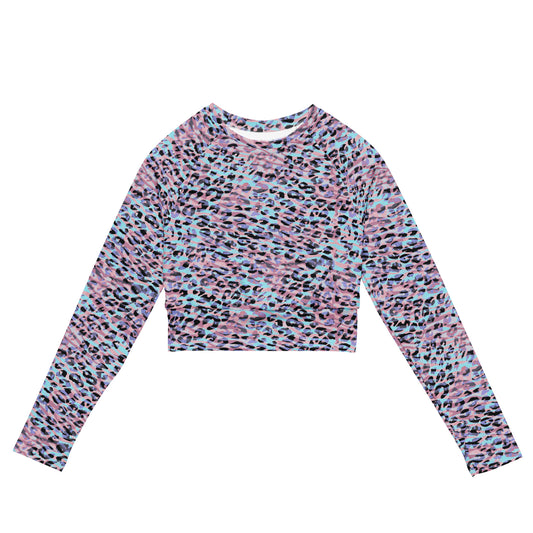 long-sleeve crop top- Zebra and Leopard print Pink with cyan