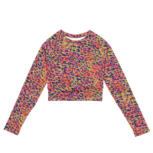 long-sleeve crop top- Zebra and Leopard print Orange with yellow