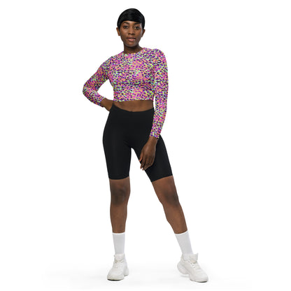 long-sleeve crop top- Zebra and Leopard print Pink with yellow