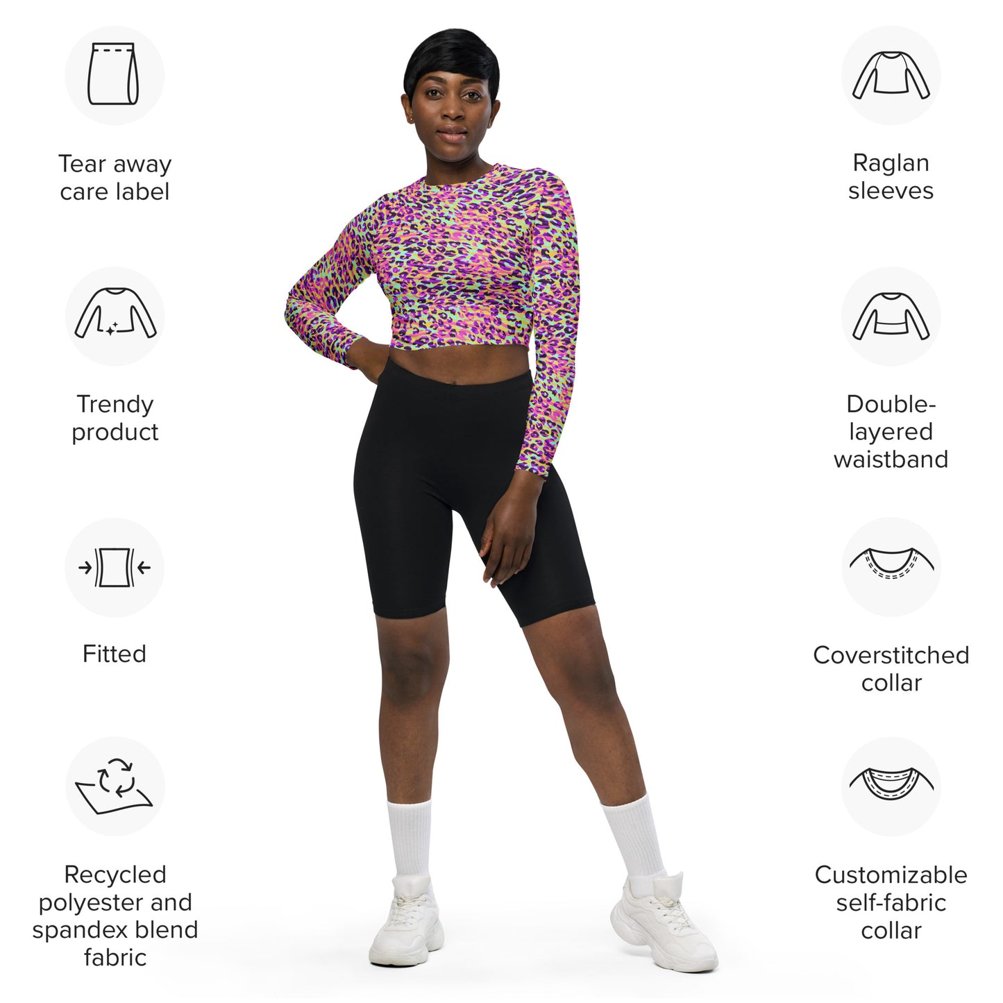 long-sleeve crop top- Zebra and Leopard print Pink with yellow