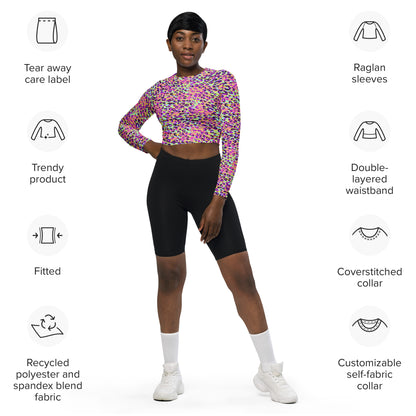 long-sleeve crop top- Zebra and Leopard print Pink with yellow