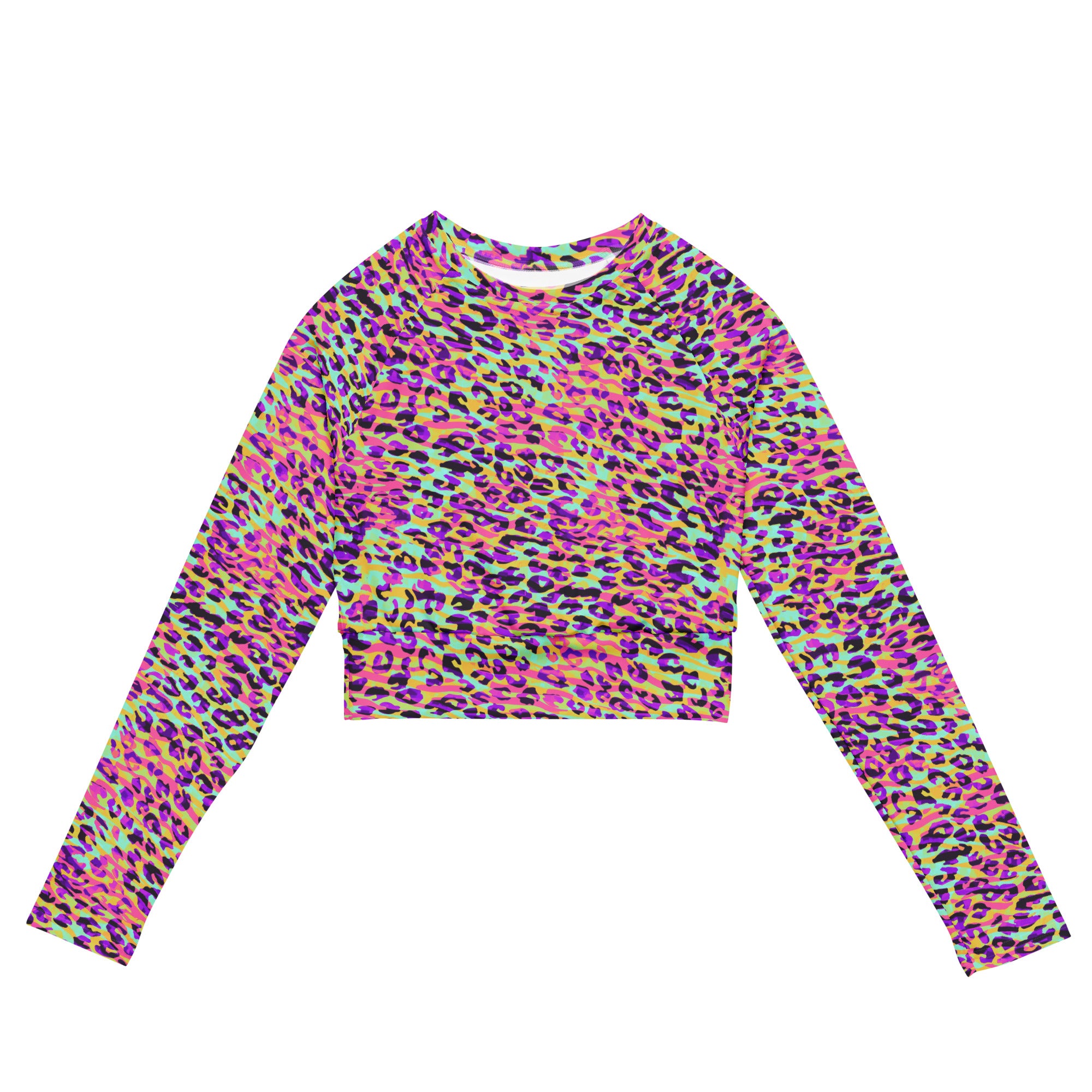 long-sleeve crop top- Zebra and Leopard print Pink with yellow