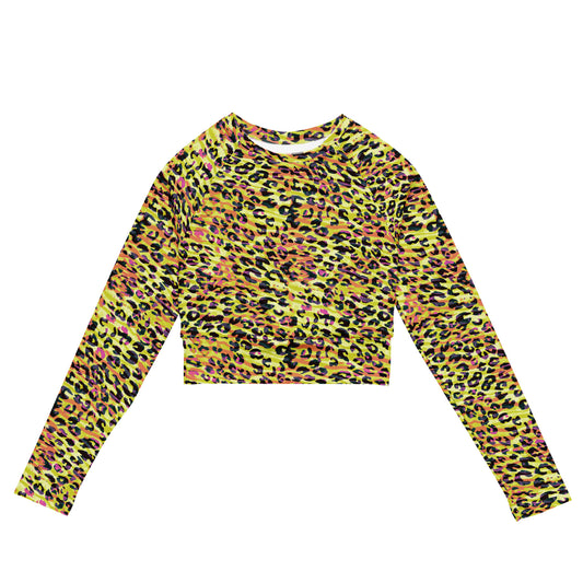 long-sleeve crop top- Zebra and Leopard print Yellow with orange