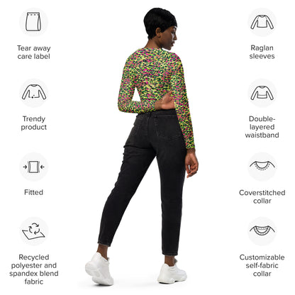 long-sleeve crop top- Zebra and Leopard print Magenta with yellow