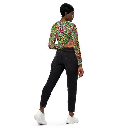 long-sleeve crop top- Zebra and Leopard print Magenta with yellow
