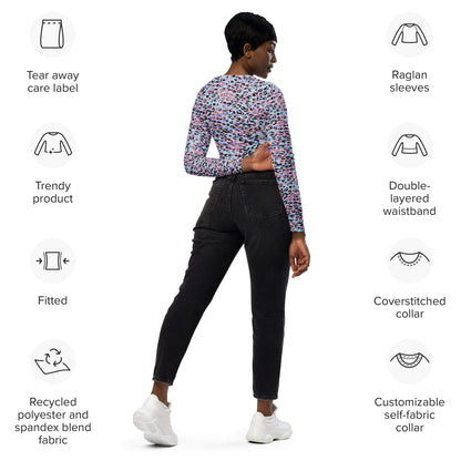 long-sleeve crop top- Zebra and Leopard print Pink with cyan