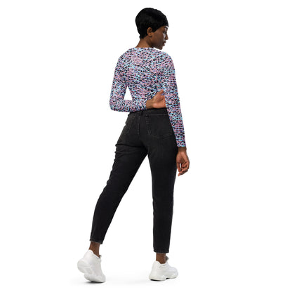 long-sleeve crop top- Zebra and Leopard print Pink with cyan