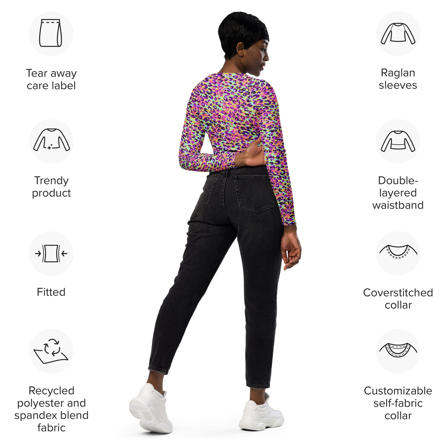 long-sleeve crop top- Zebra and Leopard print Pink with yellow