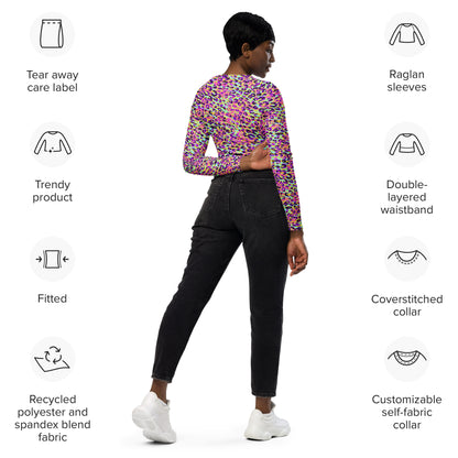 long-sleeve crop top- Zebra and Leopard print Pink with yellow