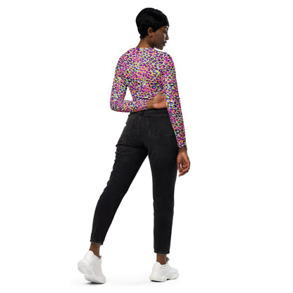 long-sleeve crop top- Zebra and Leopard print Pink with yellow