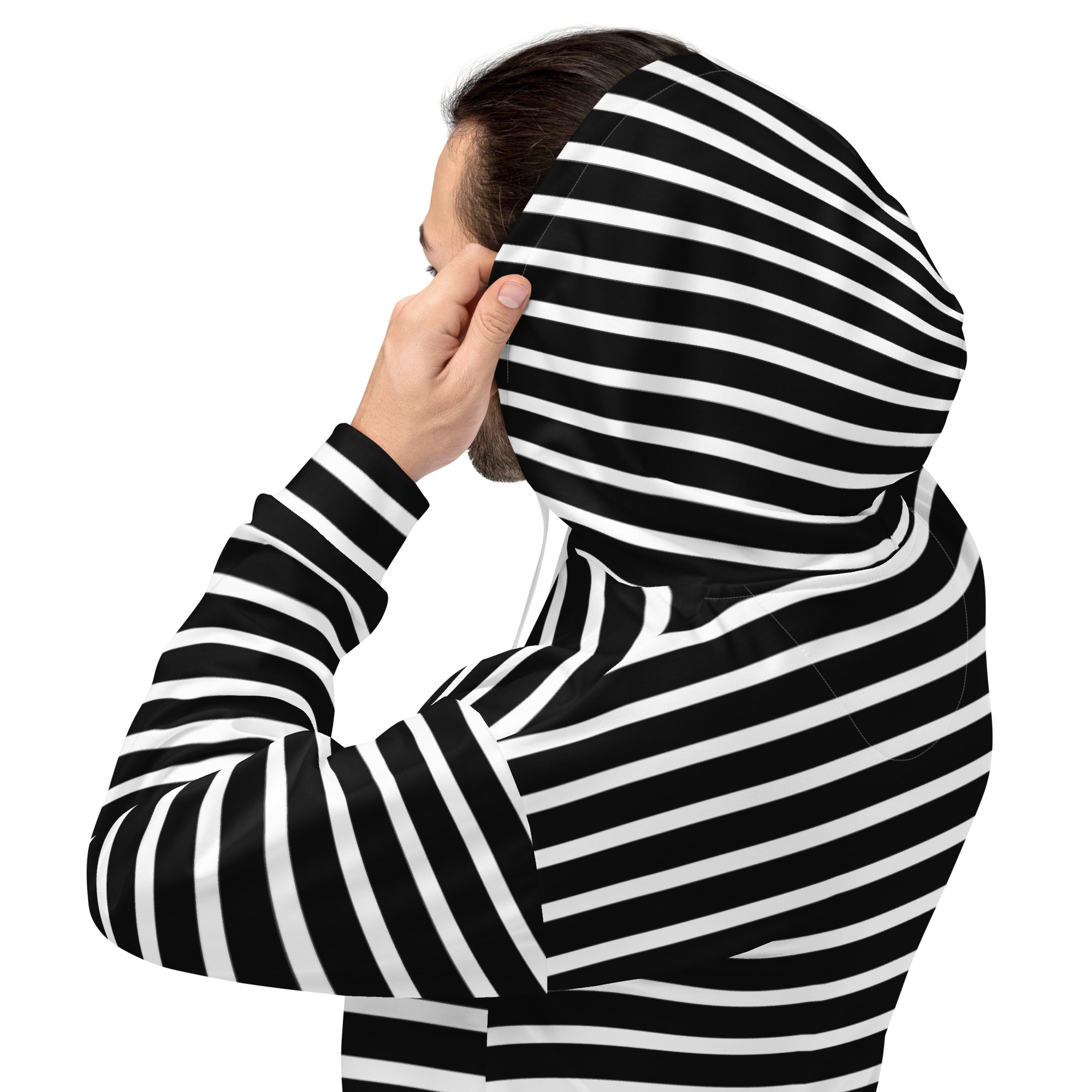 Unisex Hoodie- White and Black Striped