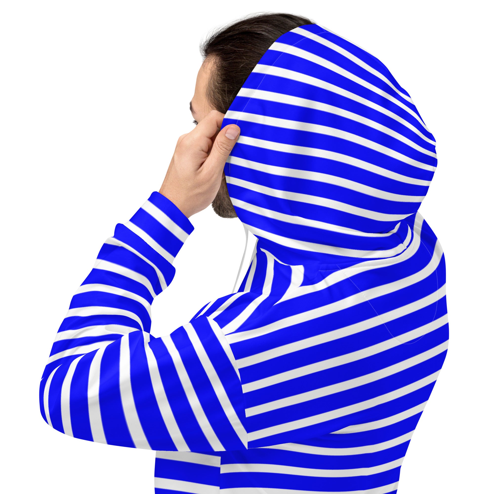 Unisex Hoodie- White and Blue Striped