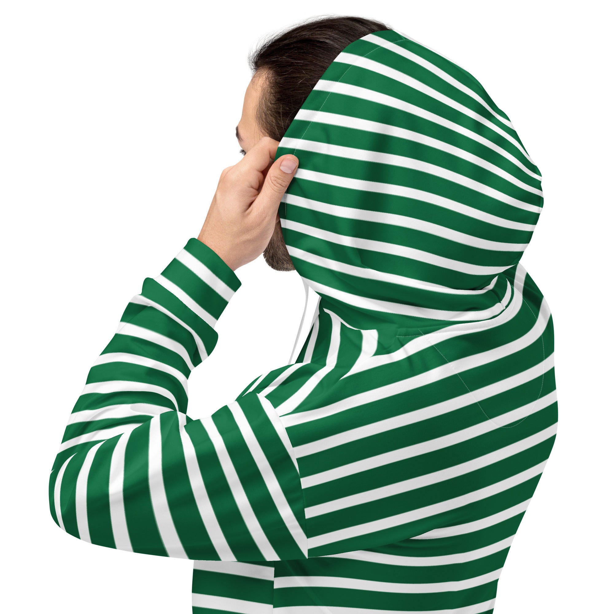 Unisex Hoodie- White and Green Striped