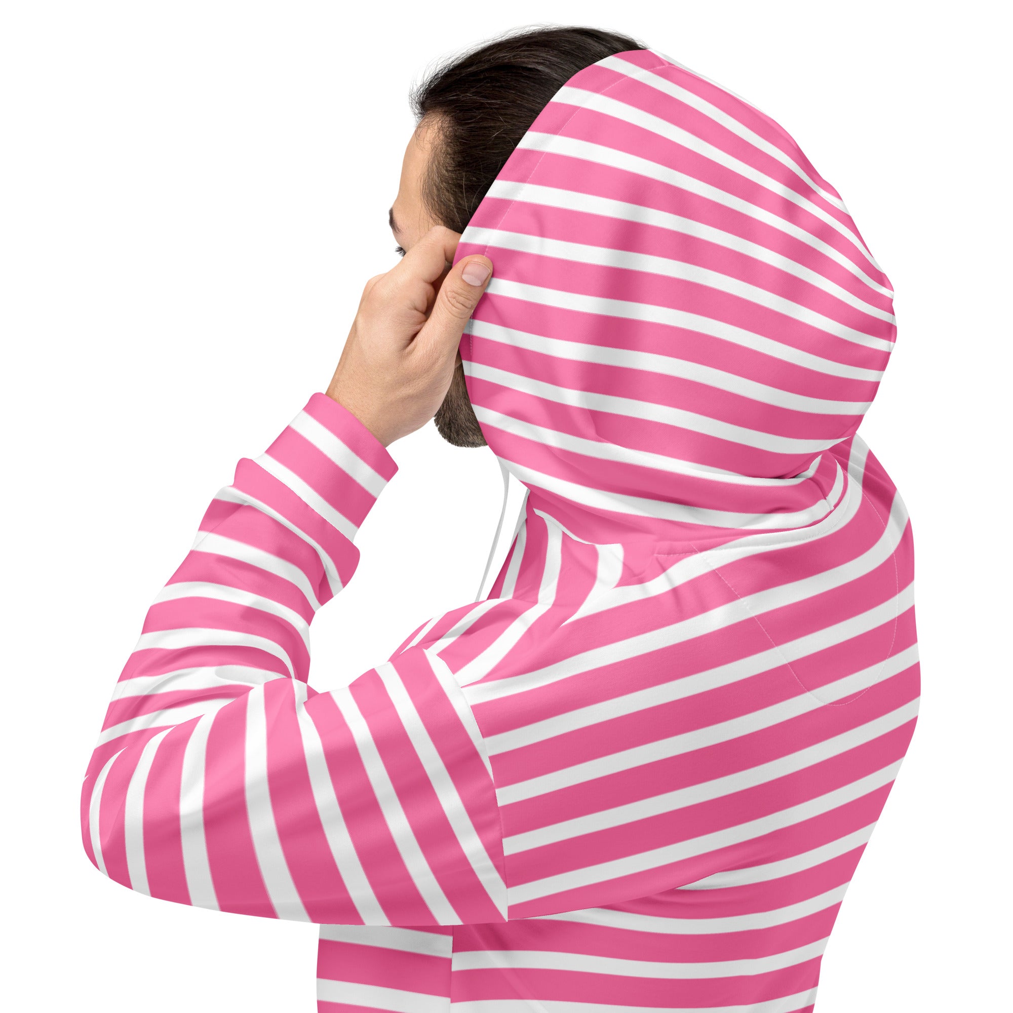 Unisex Hoodie- White and Pink Striped