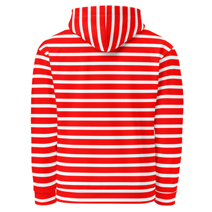 Unisex Hoodie- White and Red Striped