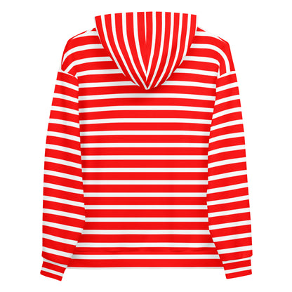 Unisex Hoodie- White and Red Striped