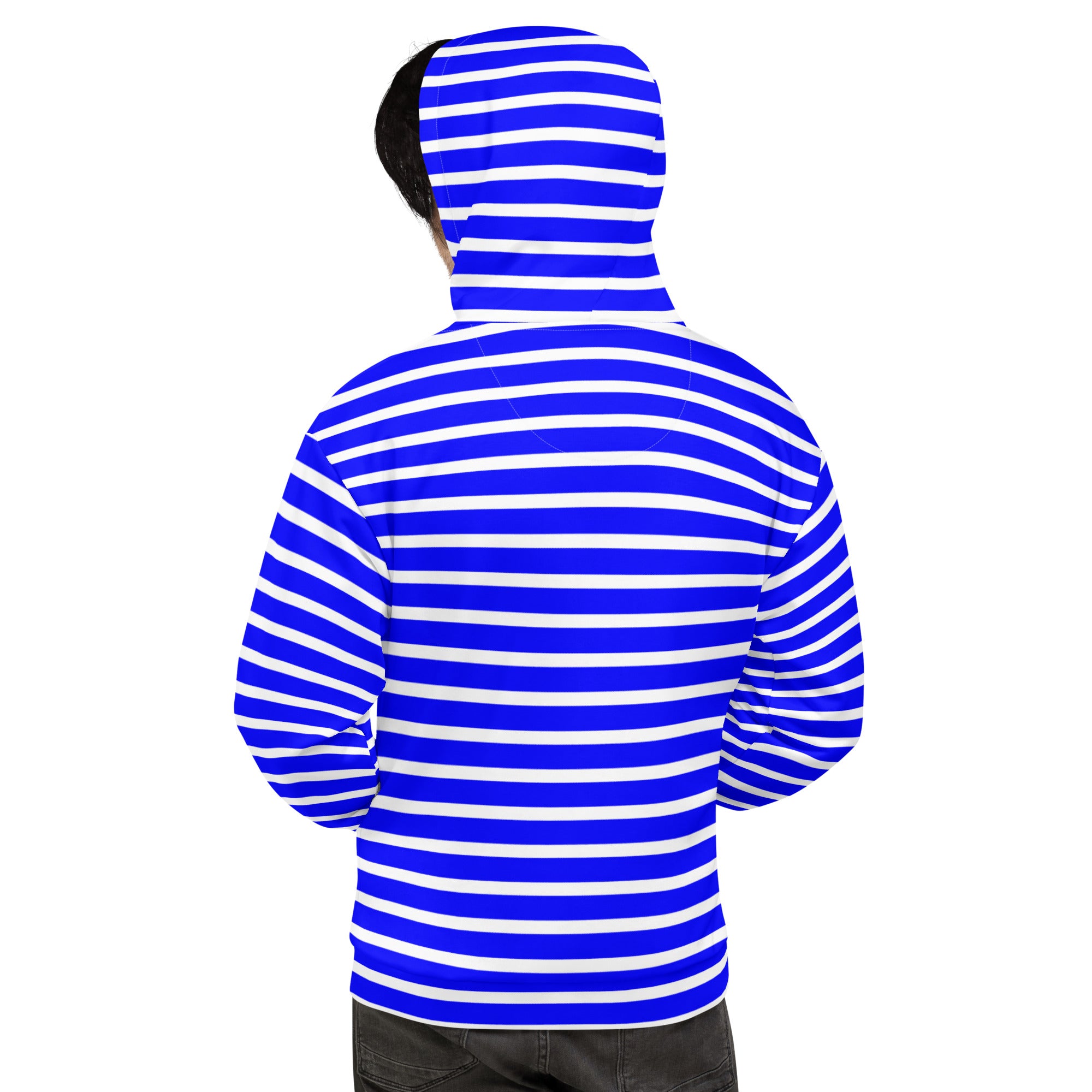 Unisex Hoodie- White and Blue Striped