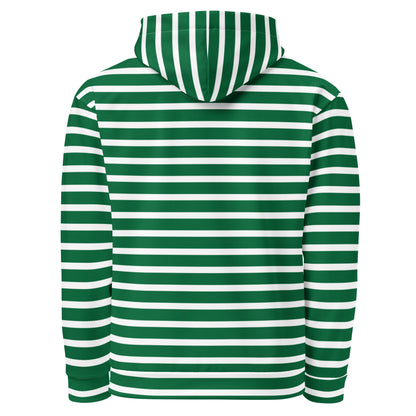 Unisex Hoodie- White and Green Striped