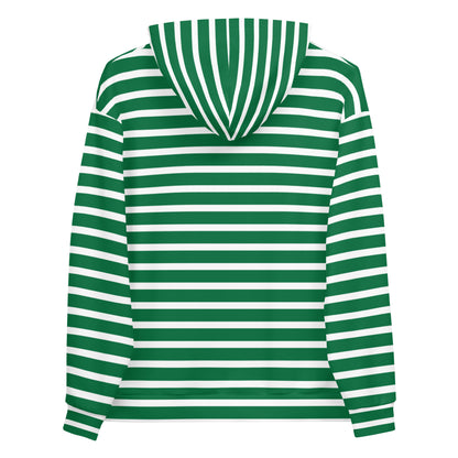 Unisex Hoodie- White and Green Striped