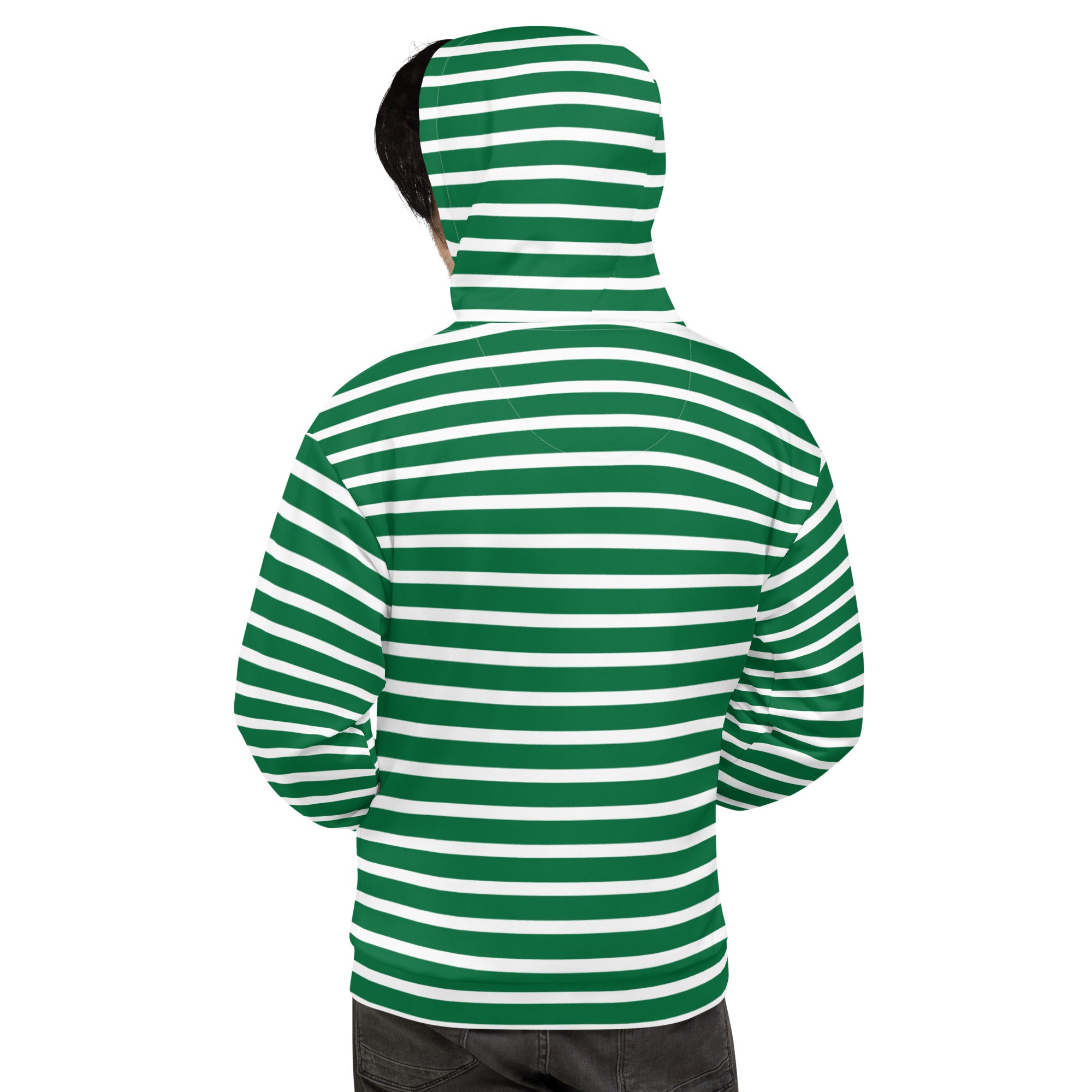 Unisex Hoodie- White and Green Striped