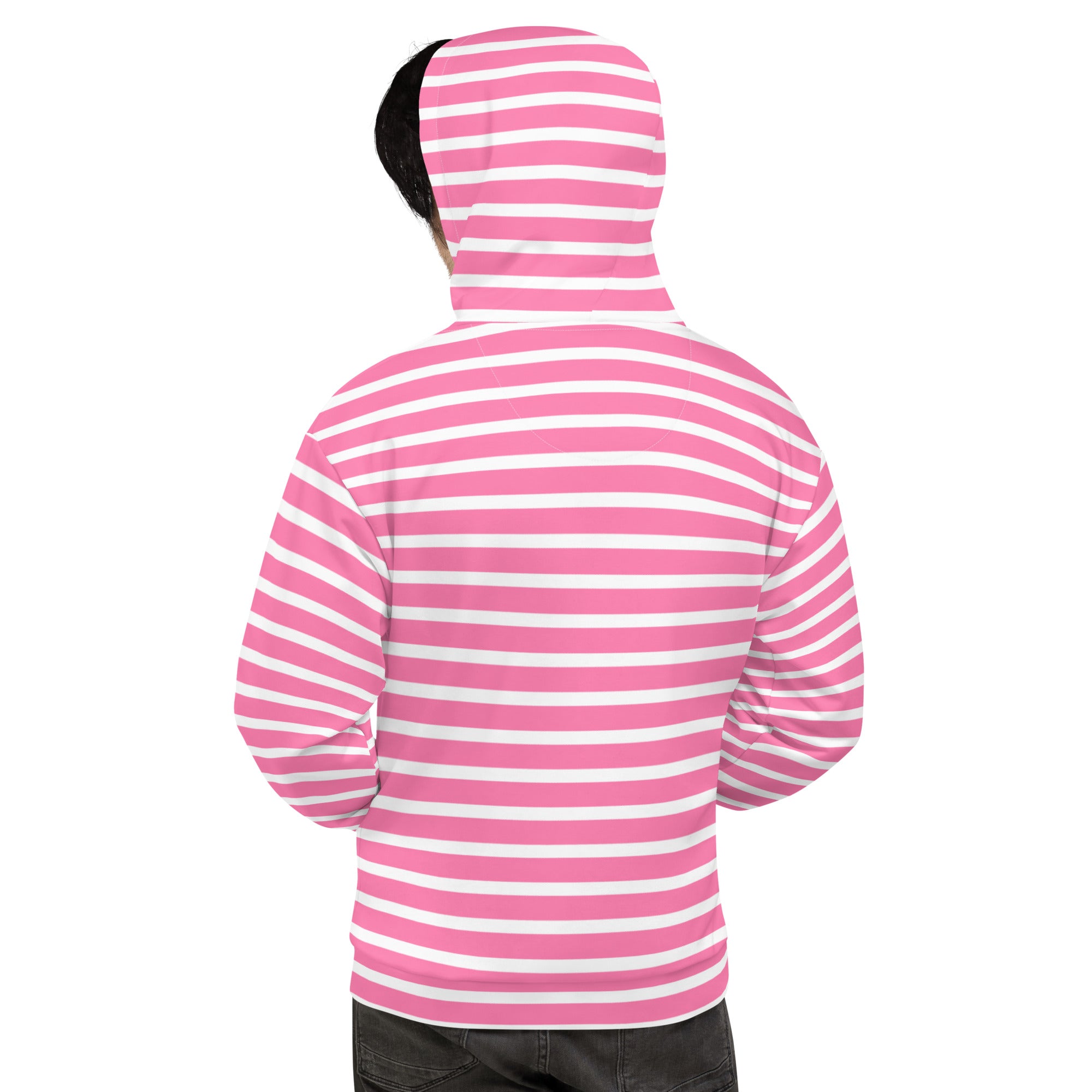 Unisex Hoodie- White and Pink Striped