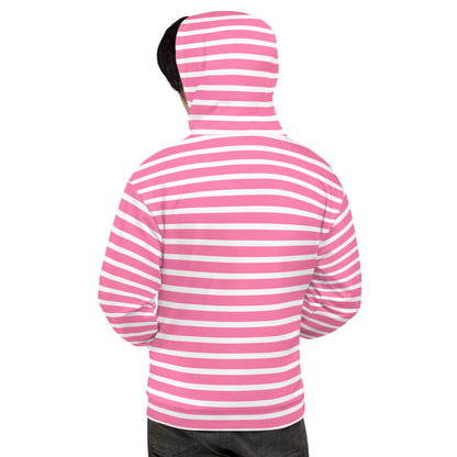 Unisex Hoodie- White and Pink Striped