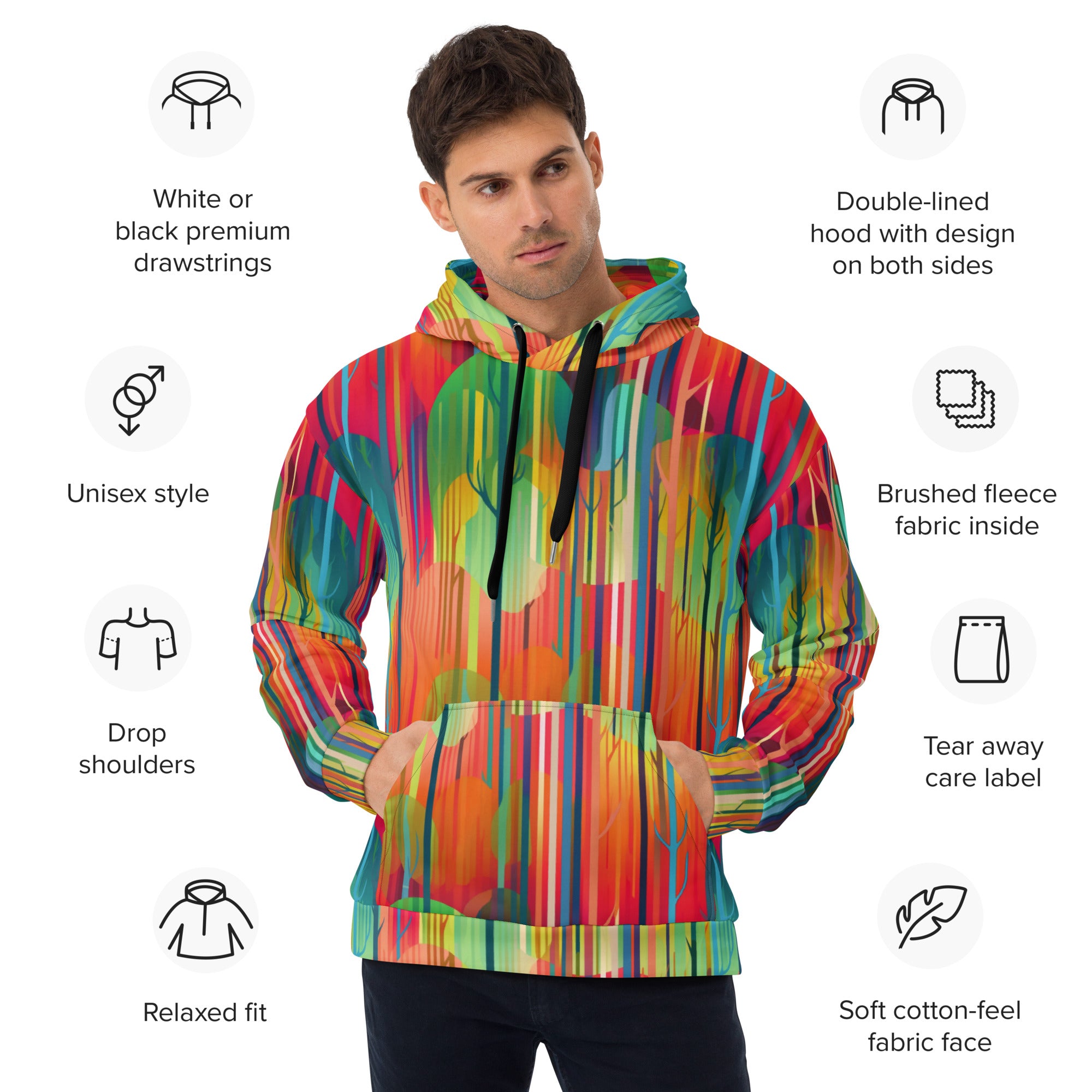 Unisex Hoodie- Abstract Rainbow Forest Pattern II