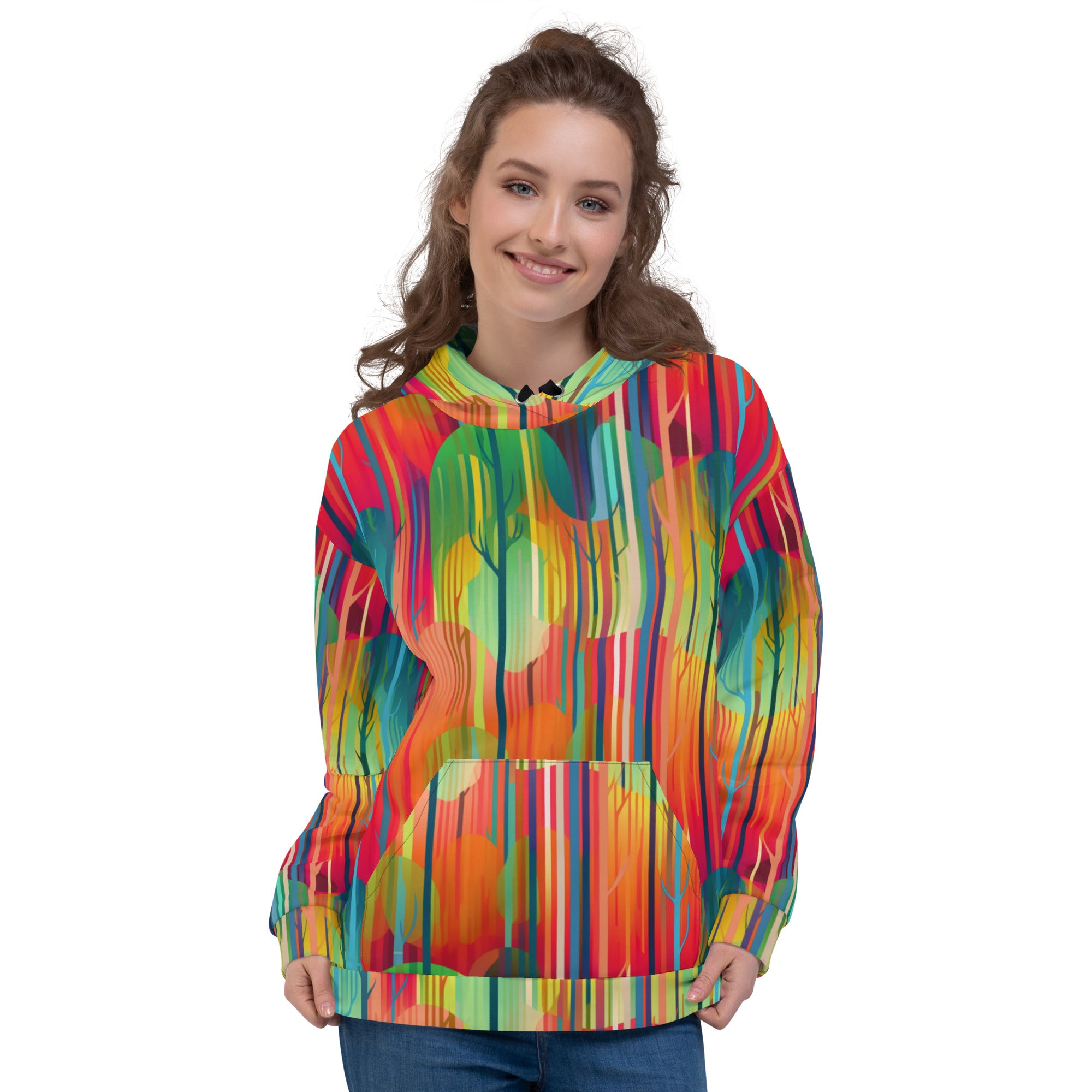 Unisex Hoodie- Abstract Rainbow Forest Pattern 02