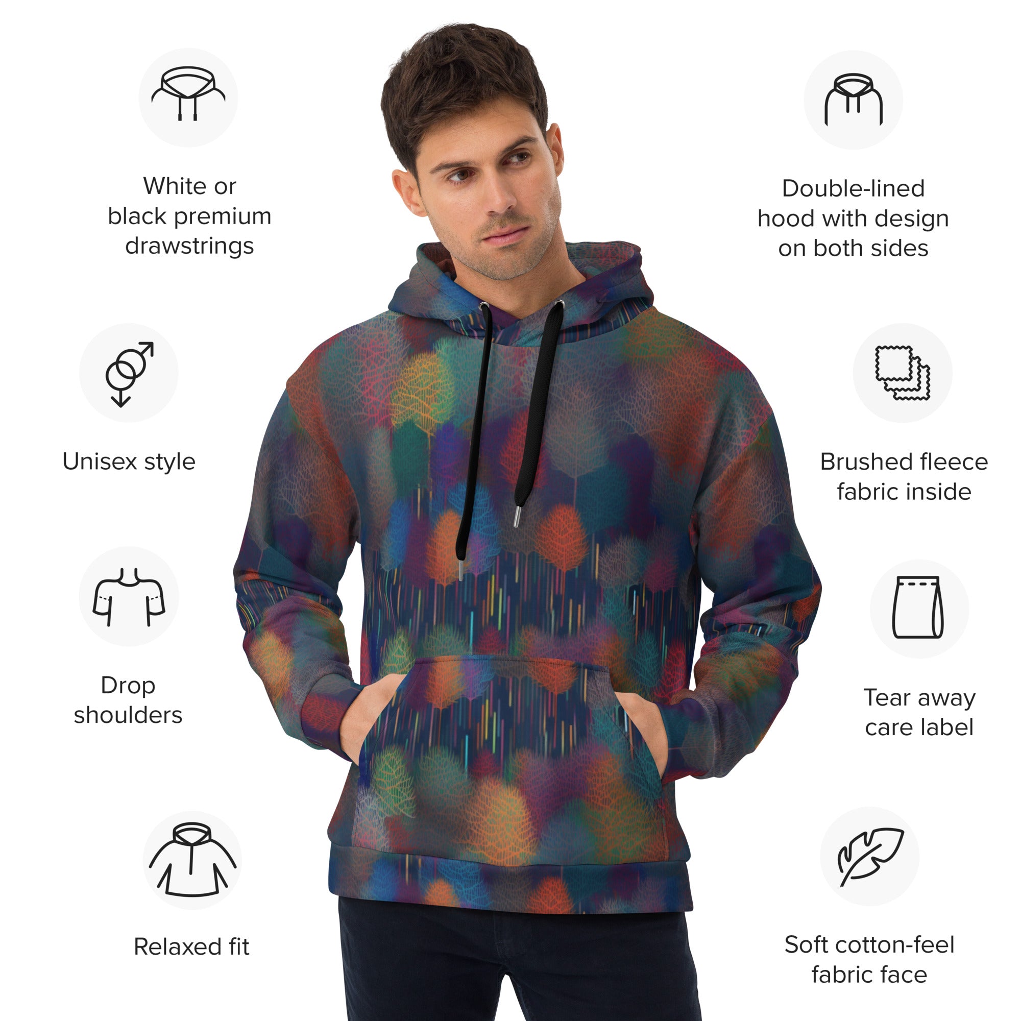 Unisex Hoodie- Abstract Rainbow Forest Pattern 07