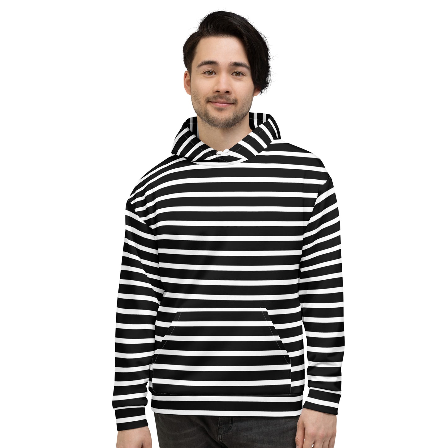 Unisex Hoodie- White and Black Striped